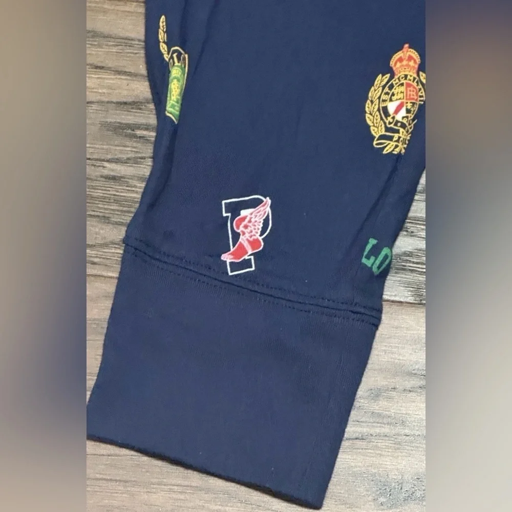 New Polo Ralph Lauren Pep Rally Varsity Logo Print Pajama Jogger Pants Navy L